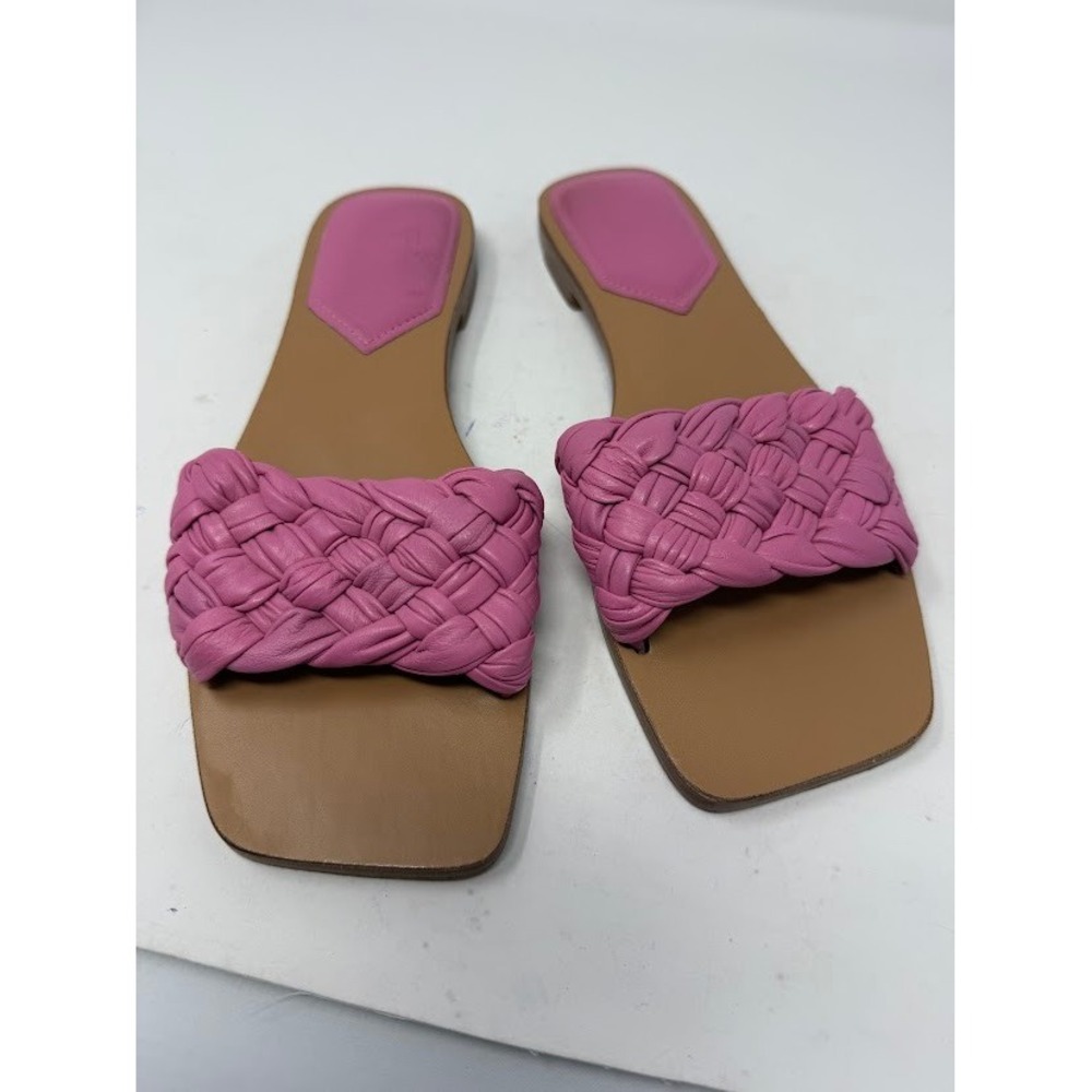 Marc Fisher LTD Reanna Pink Braided Leather Square Toe Slide Sandals Women's 7.5